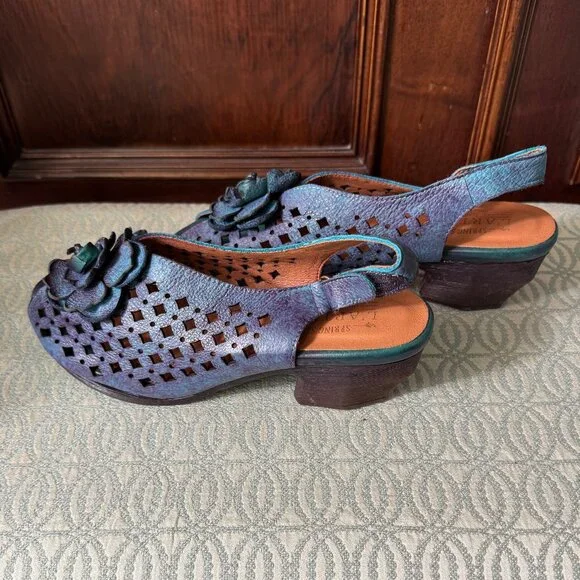 L'artiste Spring Step Lovella blue/purple slingback kitten heels size 40 - Picture 2 of 4